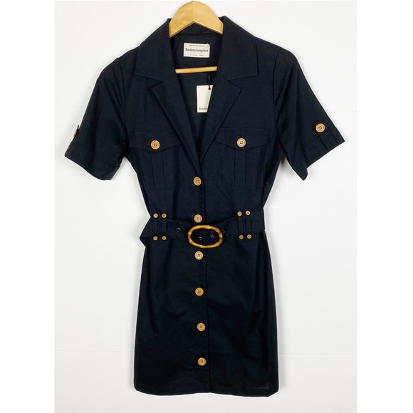 Finders Keepers Bambi Mini Dress Linen Blend Belted Black Size XS - Picture 5 of 12